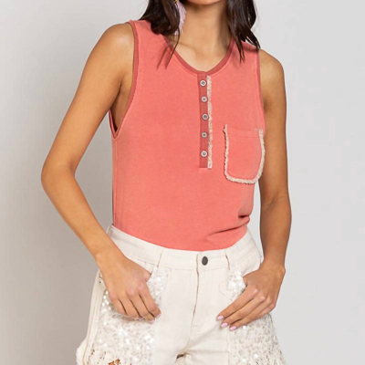 Shop Pol Button Front Tank With Lace Detail In Pink