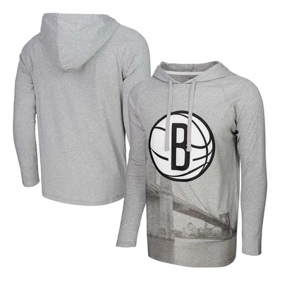 Stadium Essentials Heather Gray Brooklyn Nets Atrium Raglan Long Sleeve Hoodie T-shirt In Heather Gray
