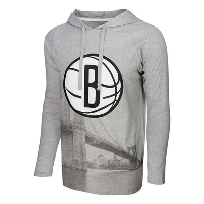 Stadium Essentials Heather Gray Brooklyn Nets Atrium Raglan Long Sleeve Hoodie T-shirt In Heather Gray