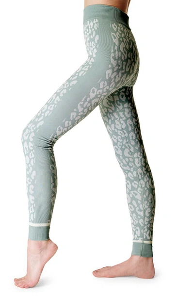Shop Sweaty Betty Leopard Print Jacquard Base Layer Leggings In Blue Leopard Paint Jacquard
