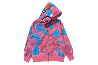 Pre-owned Bape Liquid Camo Shark Relaxed Fit Full Zip Hoodie Pink