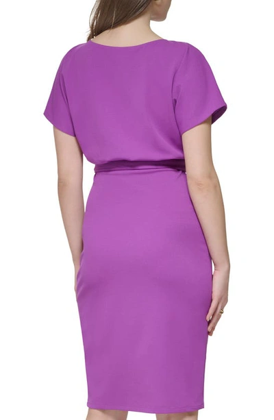 Kensie Tie Front Blouson Dress In Purple