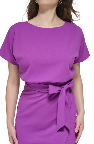 Kensie Tie Front Blouson Dress In Purple