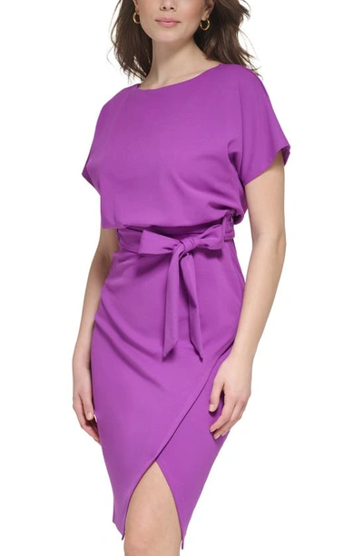 Kensie Tie Front Blouson Dress In Purple