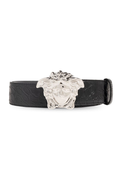 Shop Versace Medusa Head Embossed Belt In Black