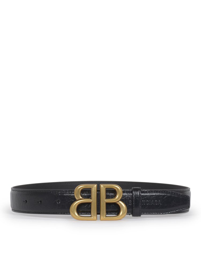 Shop Balenciaga Logo Plaque Belt In Black