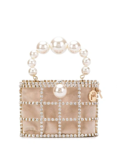 Shop Rosantica 'holli' Pink Handbag With Pearl Handle And Removable Pouch In Fabric And Brass Woman In Grey