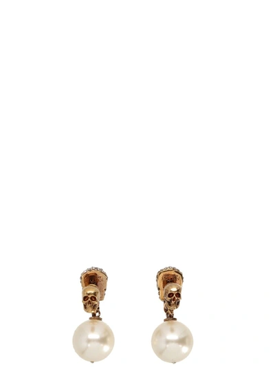 Shop Alexander Mcqueen 'pearl N Skull' Earrings In Gold