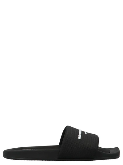 Shop Alexander Wang Logo Band Nylon Sliders In Black
