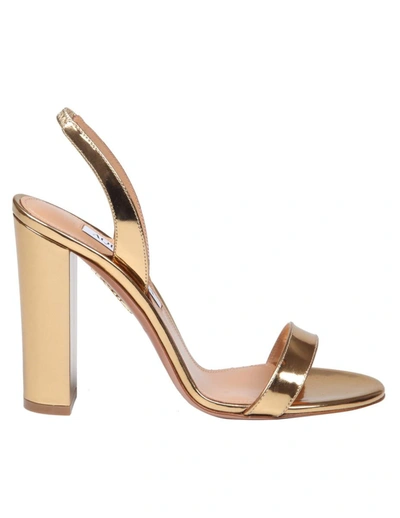 Shop Aquazzura Sandal In Mirrored Leather In Soft Gold