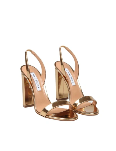 Shop Aquazzura Sandal In Mirrored Leather In Soft Gold