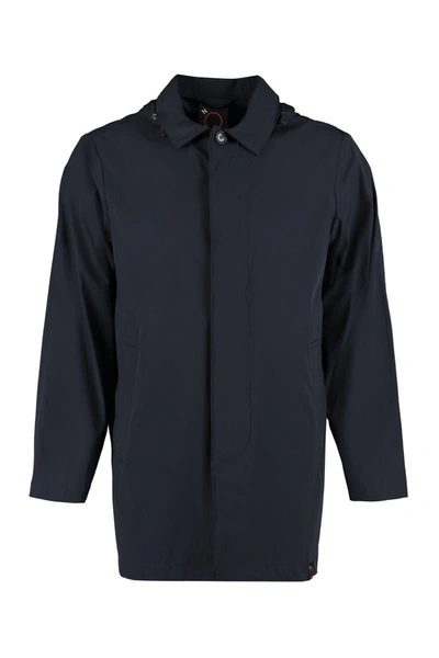 Aspesi Men's Hooded Techno Fabric Raincoat In Blue