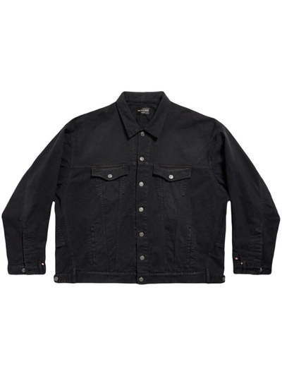 Shop Balenciaga Deconstructed Denim Jacket In Black