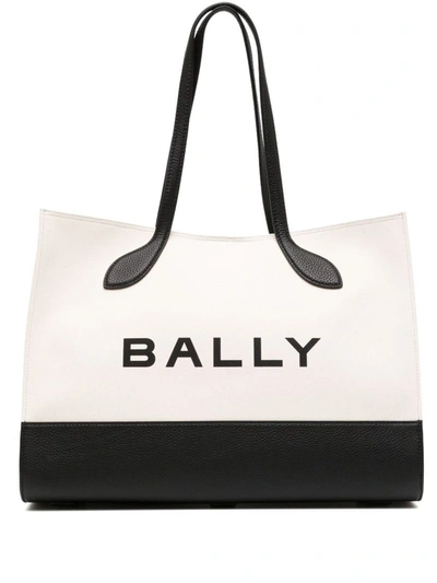 Shop Bally Bar Keep On Cotton Tote Bag In White