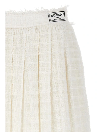 Shop Balmain Tweed Skater Skirt In White