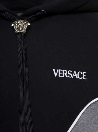 Shop Versace Black And Grey Hoodie With Medusa Drawstring In Cotton Man