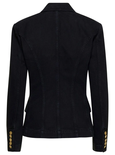 Shop Balmain Black Double-breasted Jacket With Gold-colored Buttons In Cotton Denim Woman