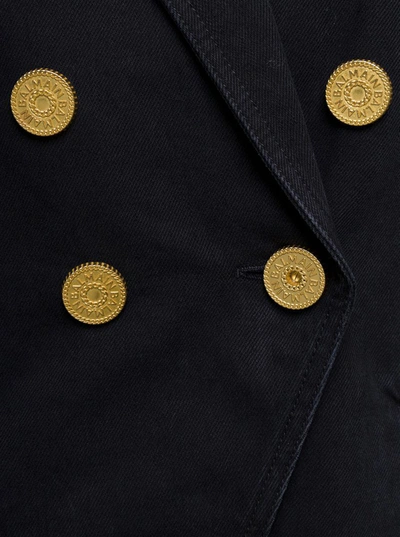 Shop Balmain Black Double-breasted Jacket With Gold-colored Buttons In Cotton Denim Woman