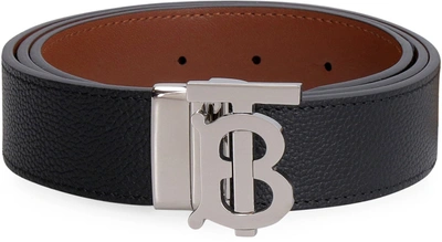 Shop Burberry Reversible Leather Belt In Black