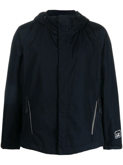 C.p. Company Logo-patch Zipped Hooded Jacket In Blue