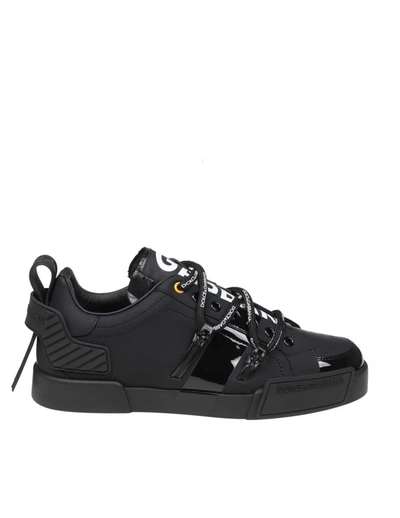 Shop Dolce & Gabbana Portofino Line Sneakers In Leather In Black /white