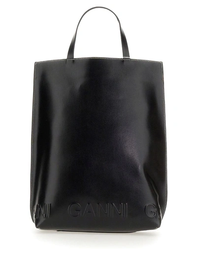 Shop Ganni Borsa Tote Medium In Black
