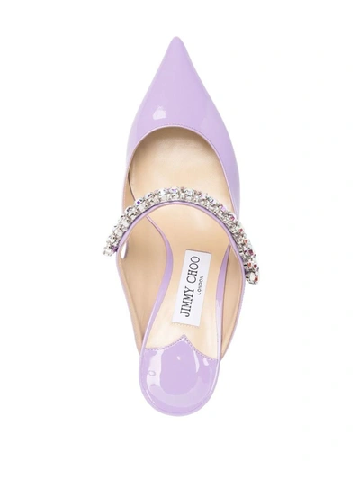 Shop Jimmy Choo Bing 65 Crystal Strap Patent Leather Mules In Purple