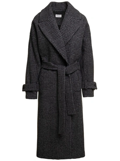 P.a.r.o.s.h Check Pattern Long Coat In Grey