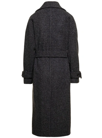 P.a.r.o.s.h Check Pattern Long Coat In Grey