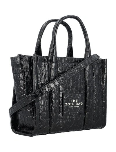 Shop Marc Jacobs The Croc-embossed Small Tote Bag In Black