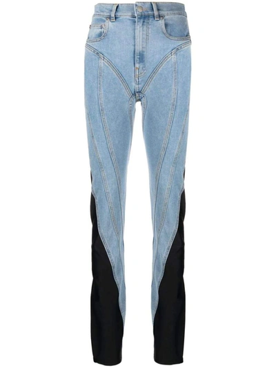 Shop Mugler Jeans In Medium Blue / Black