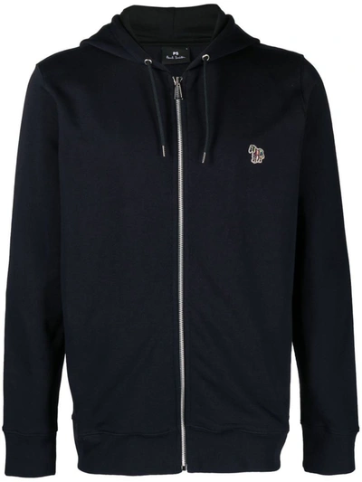 Shop Ps By Paul Smith Ps Paul Smith Zebra Logo Cotton Zip-up Hoodie In Blue