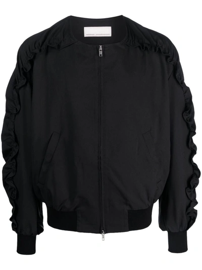 Shop Random Identities Bomber With Ruffled Sleeve Clothing In Black