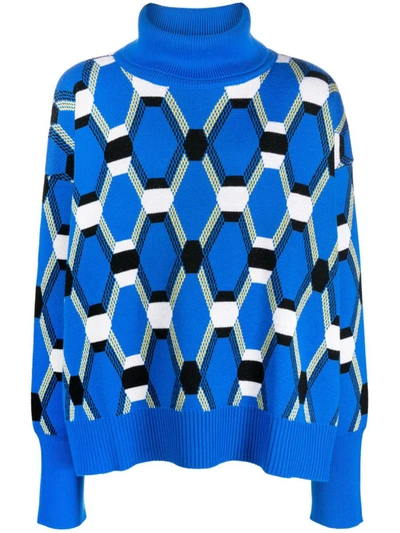 Shop Random Identities Roll Neck Jacquard Sweater Clothing In Blue