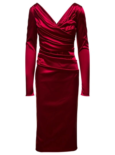 Shop Dolce & Gabbana Red Draped Long Dress In Technical Fabric Woman