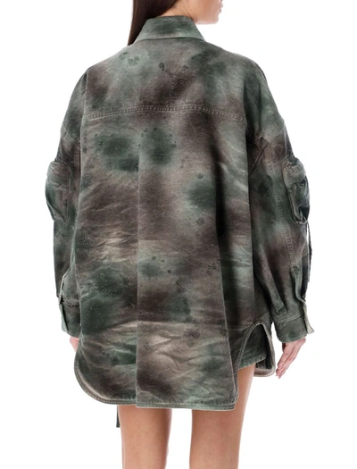 Attico Fern Camouflage-print Denim Jacket In Green Camoufalge