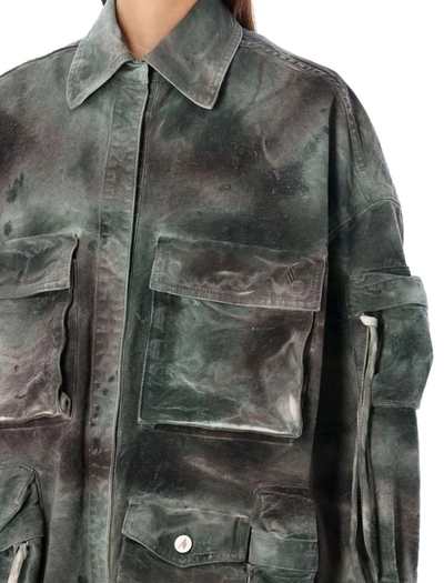 Attico Fern Camouflage-print Denim Jacket In Green Camoufalge