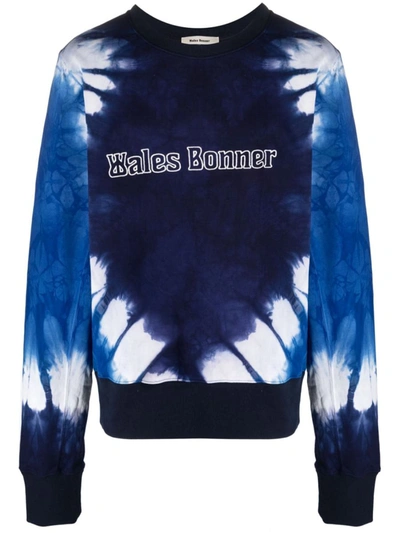 Wales Bonner Tie-dye Logo-embroidered Sweatshirt In Blue