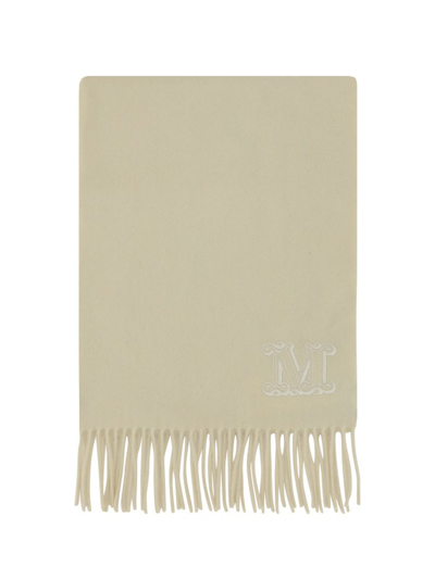 Shop Max Mara Logo Embroidered Fringed Scarf In Beige