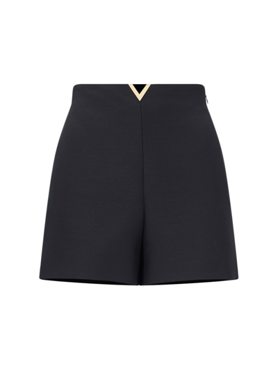 Shop Valentino Crepe Couture Logo Plaque Shorts In Black