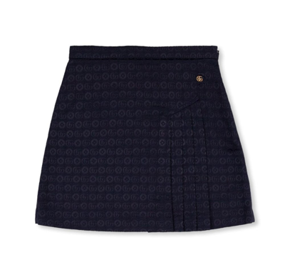 Shop Gucci Kids Logo Plaque Pleated Skirt In Blue