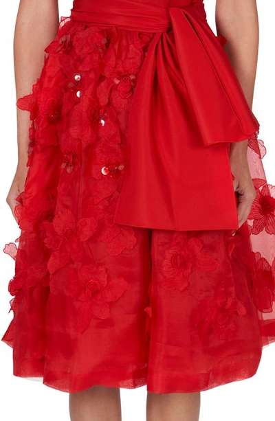 Shop Carolina Herrera Floral Appliqué Sleeveless Silk Dress In Lacquer Red