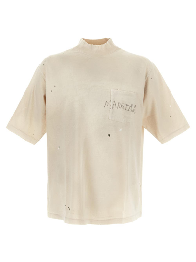 Shop Maison Margiela Logo T-shirt In Beige