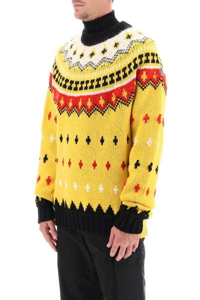 Shop Moncler Fair Isle Sweater In Wool And Alpaca In Yellow