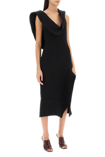 Shop Bottega Veneta Structured Cotton Midi Dress In Black