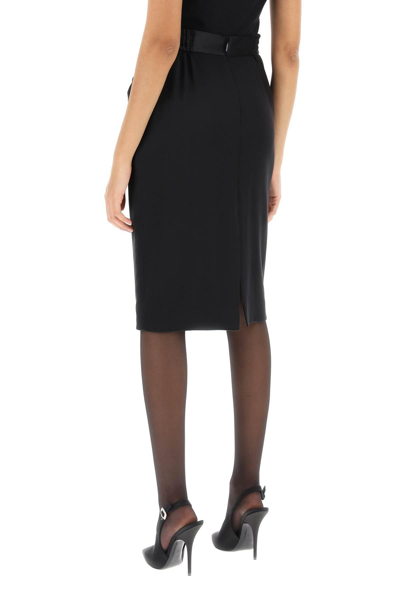 Shop Saint Laurent Silk Pencil Skirt In Black