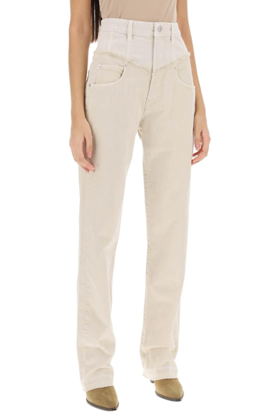 Shop Isabel Marant Noemie Loose Jeans In Two-tone Denim In Beige,white