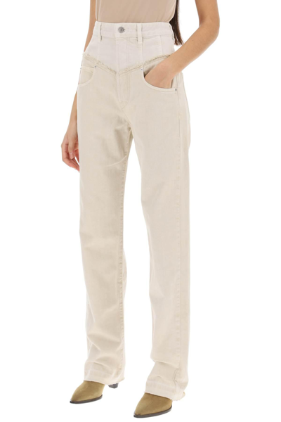 Shop Isabel Marant Noemie Loose Jeans In Two-tone Denim In Beige,white