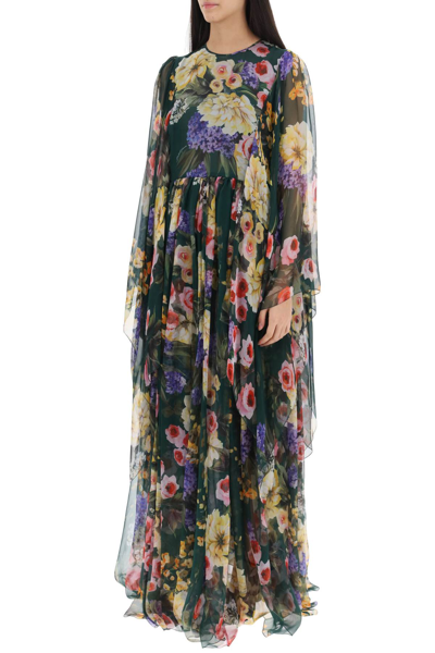 Shop Dolce & Gabbana Chiffon Maxi Dress With Garden Print Women In Green