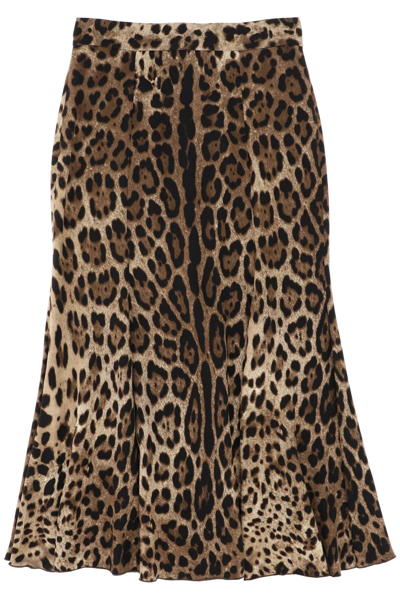 Shop Dolce & Gabbana Leopard Print Jersey Midi Skirt Women In Multicolor